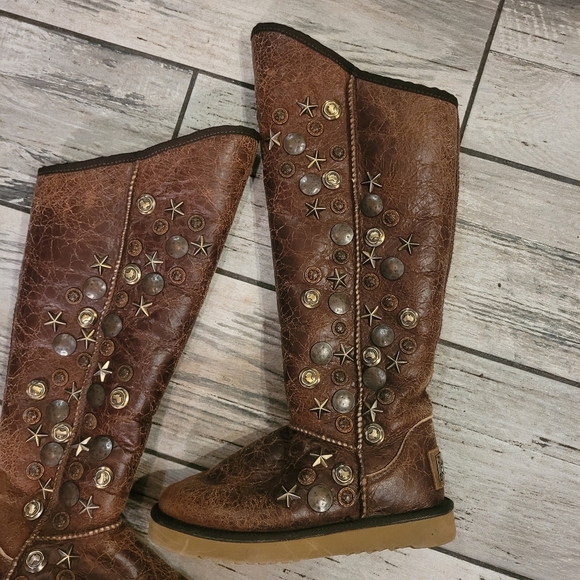 Australia Luxe Collective brown sheepskin Studded Knee-High Boots Women's 5 - Picture 3 of 16